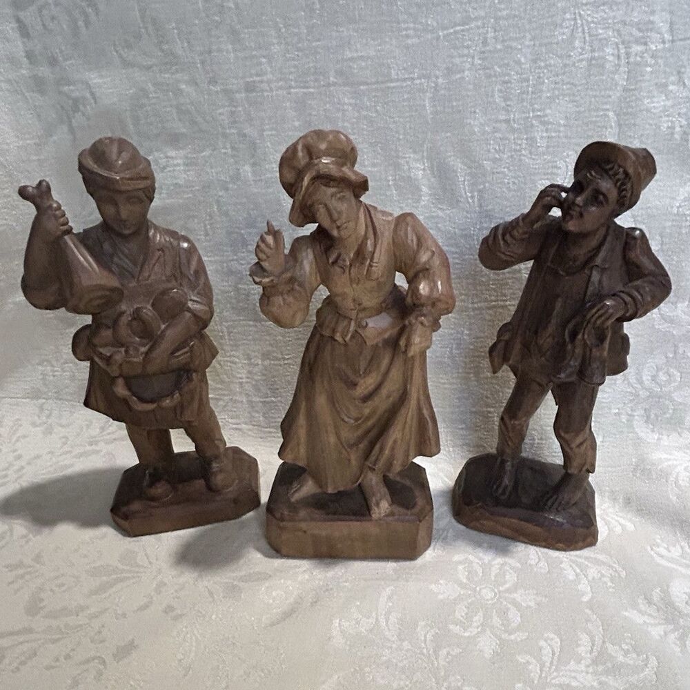 Lot of 3 Vtg Original Hein Design Wood Carvings German Folk Art Figures Statues